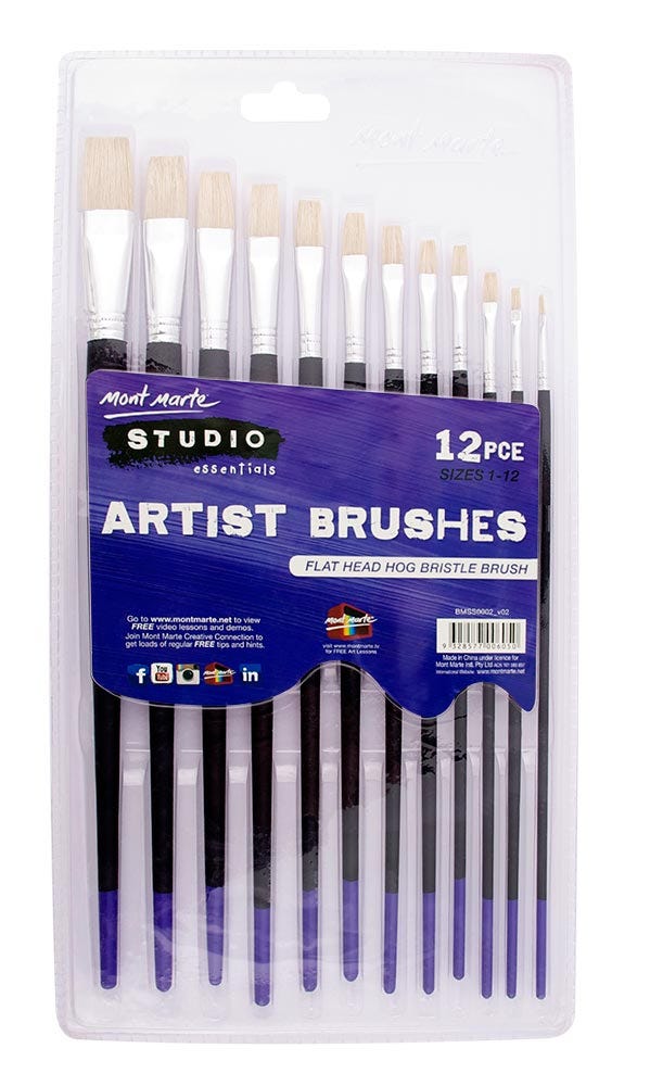 Mont Marte Studio Artist Brushes 12pc Flat 1-12 - Al Masam Stationery LLC Main image