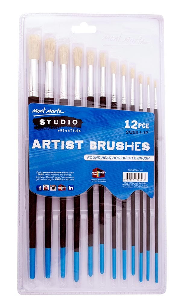 Mont Marte Studio Artist Brushes 12pc Round 1-12 - Al Masam Stationery LLC Main image