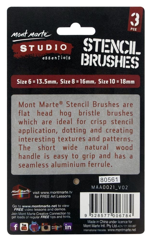 Mont Marte Studio Stencil Brushes Pkt 3 - Al Masam Stationery LLC