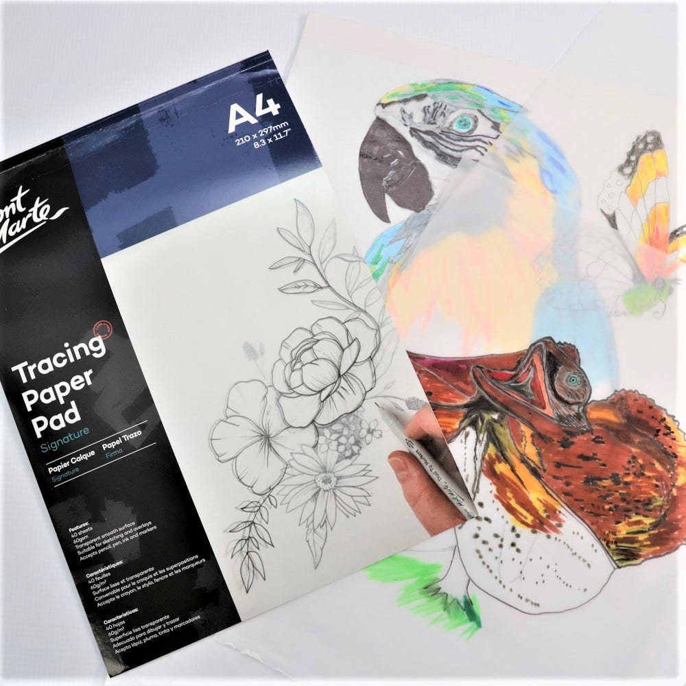 Mont Marte Tracing Paper Pad A4 60gsm 40 Sheets for Drawing, Design & Pattern Transfer