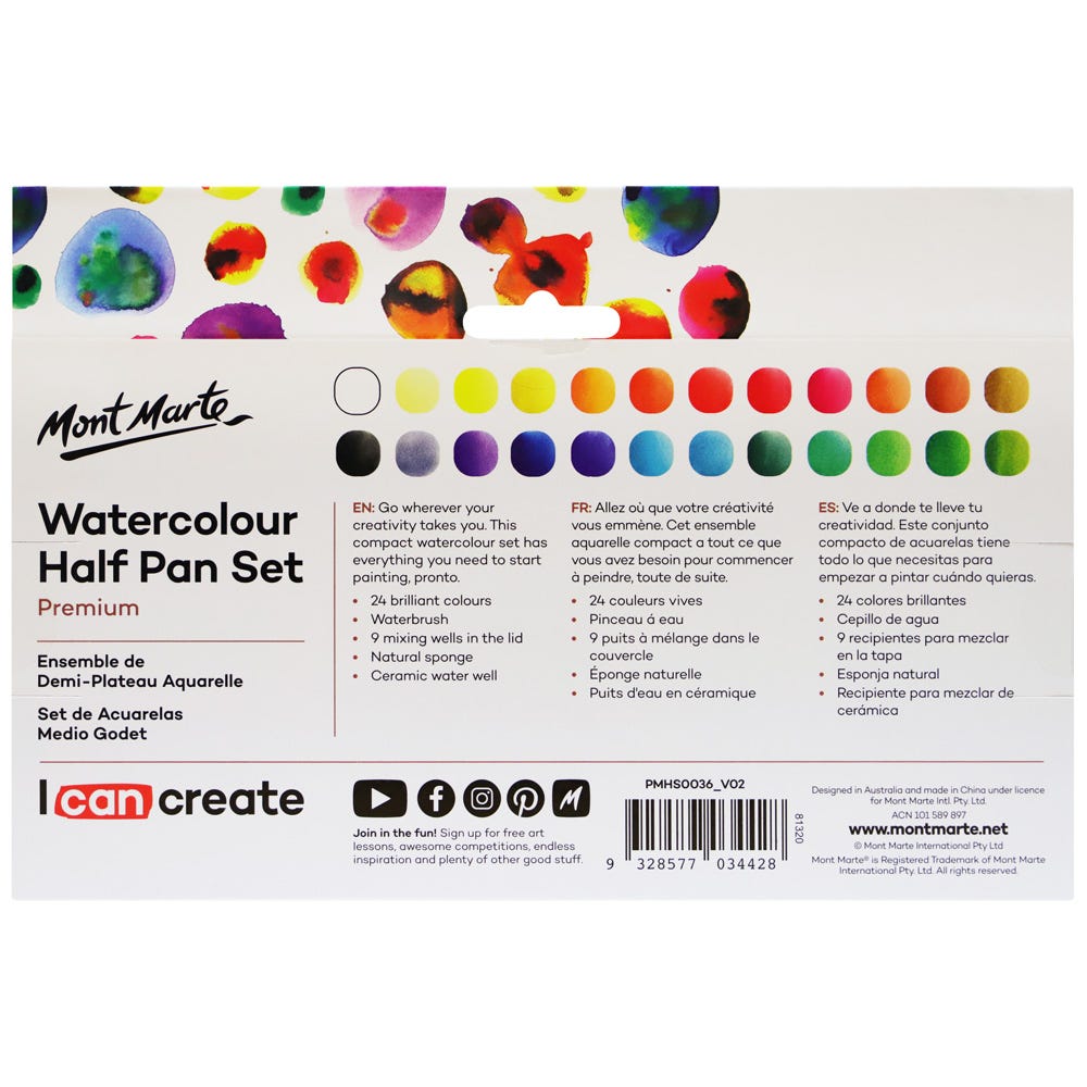 Mont Marte Watercolour Half Pan 28 Pcs Set