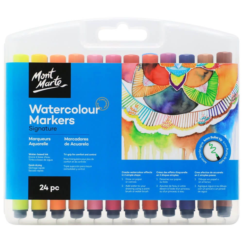 Mont Marte Watercolour Markers 24pc Tri Grip in Case - Al Masam Stationery LLC Main image
