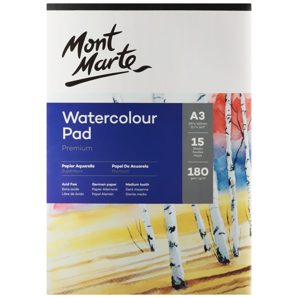 Mont Marte Watercolour Pad German Paper A3 180gsm 15sht - Al Masam Stationery LLC - Paint & Mix Media Surfaces - Paint & Mix Media Surfaces Main image
