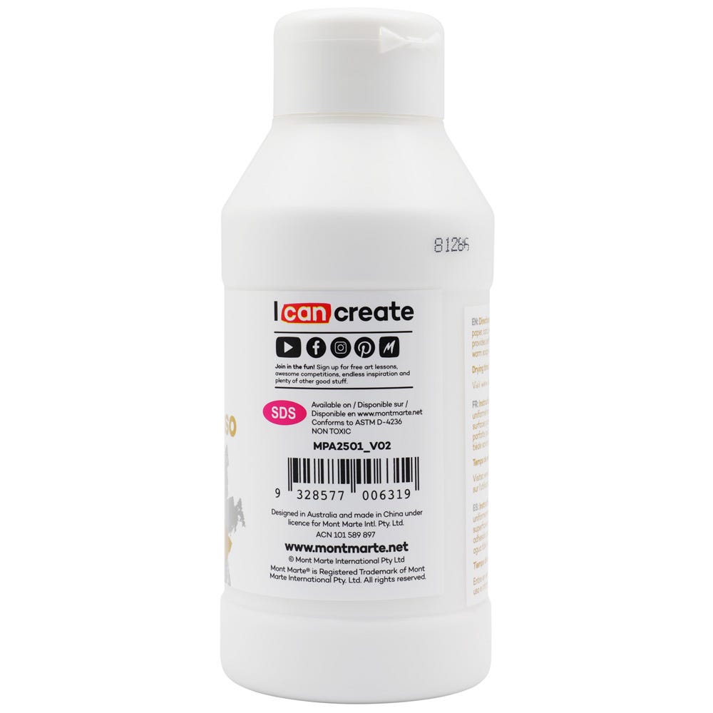 Mont Marte White Texture Gesso 250ml for Canvas Priming, Texture & Mixed Media