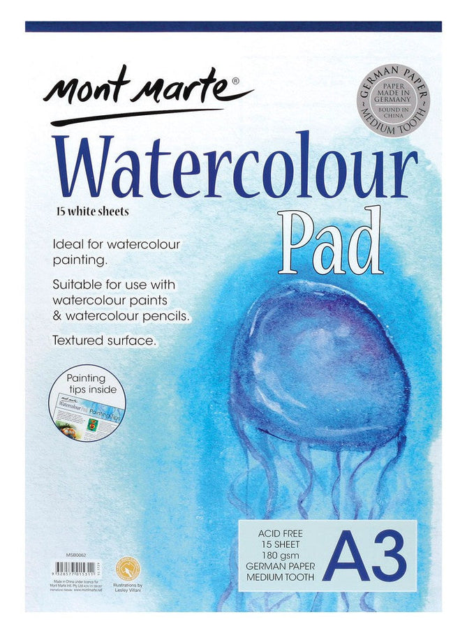 Mont Marte Watercolour Pad German Paper A3 180gsm 15sht - Al Masam Stationery LLC Main image