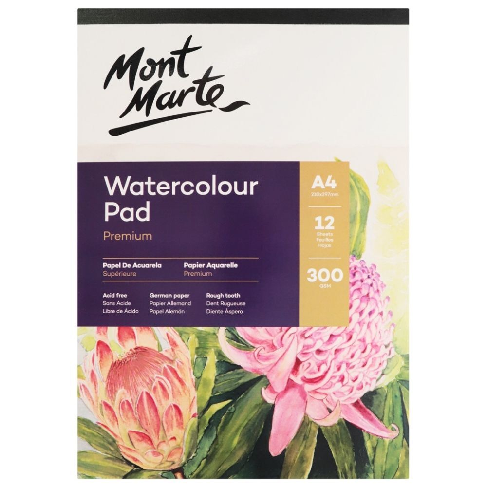 Mont Marte Cotton Watercolour Paper Pad 300gsm A4 12 Sht - Al Masam Stationery LLC Main image