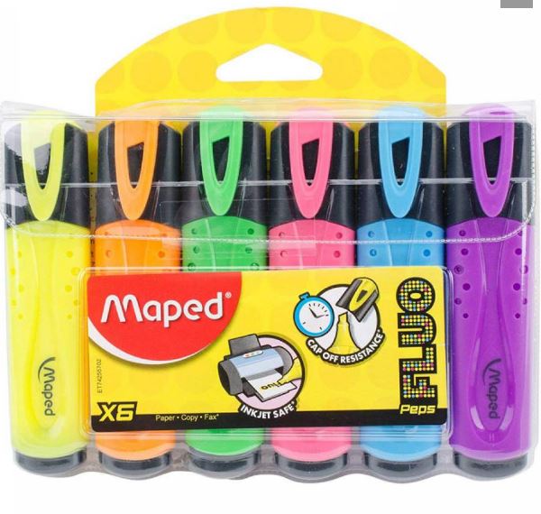 Maped Fluo Peps Highlighter Classic - (Pack of 6) - Al Masam Stationery LLC