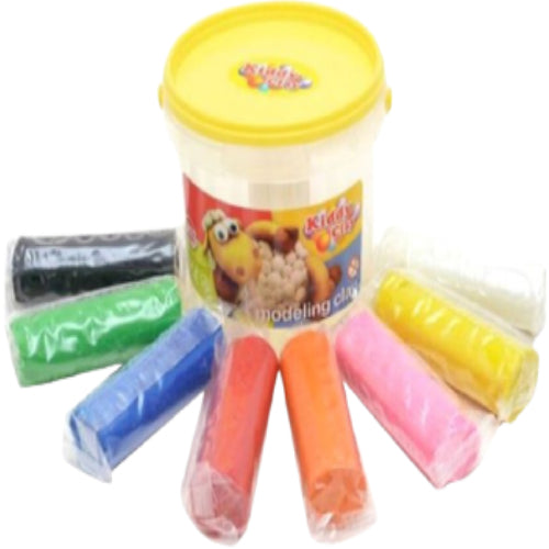 Kiddy Clay Modelling Clay 8 Color Bucket Yellow Lid - Al Masam Stationery LLC