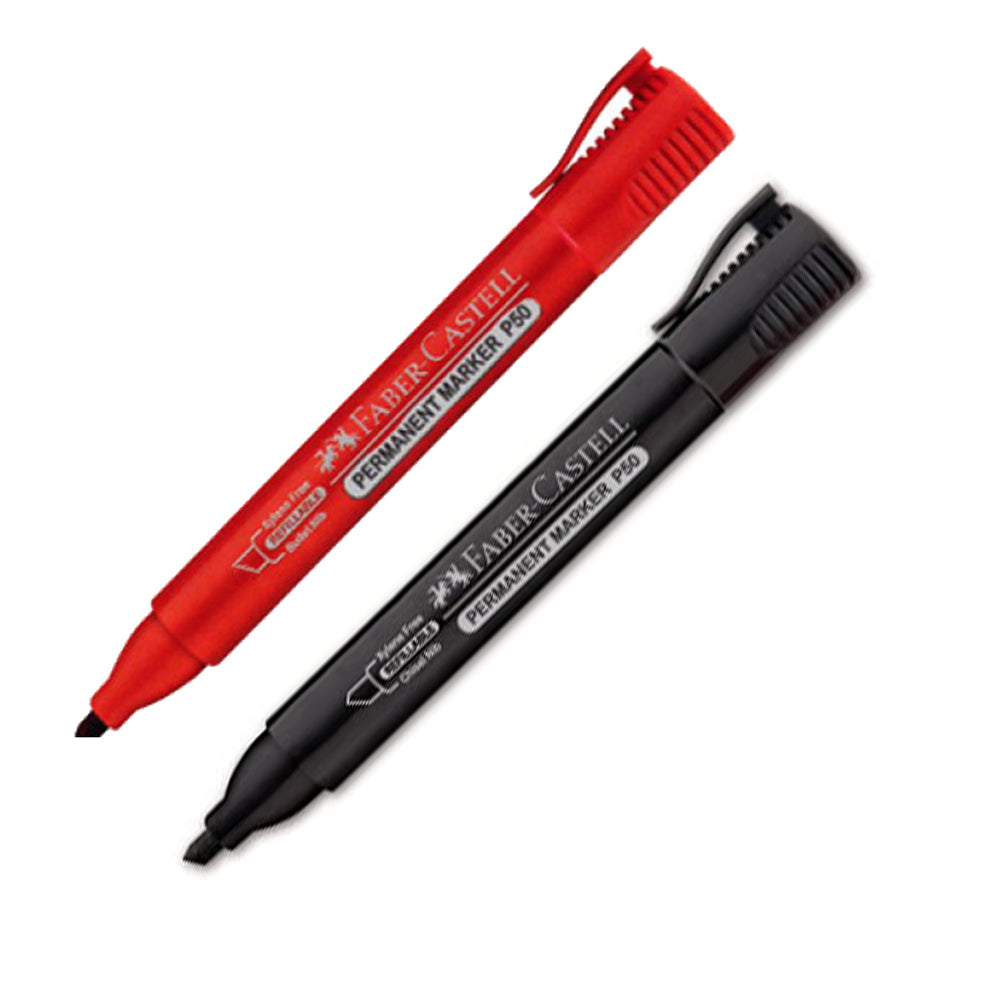 FABER-CASTELL Per/ Marker Chisel P50 2pc Blister Red&Black-254209 - Al Masam Stationery LLC