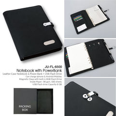 AMS-JU-FL-6500 - BK - Promotional Notebook with Power Bank (6500 ma) and USB Flash. - Al Masam Stationery LLC