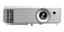 Optoma HD28i projector displaying a bright image on a wall, showcasing its sleek design and compact size.