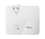 Optoma UHD55 4K gaming and home entertainment projector displaying vibrant images on a wall.
