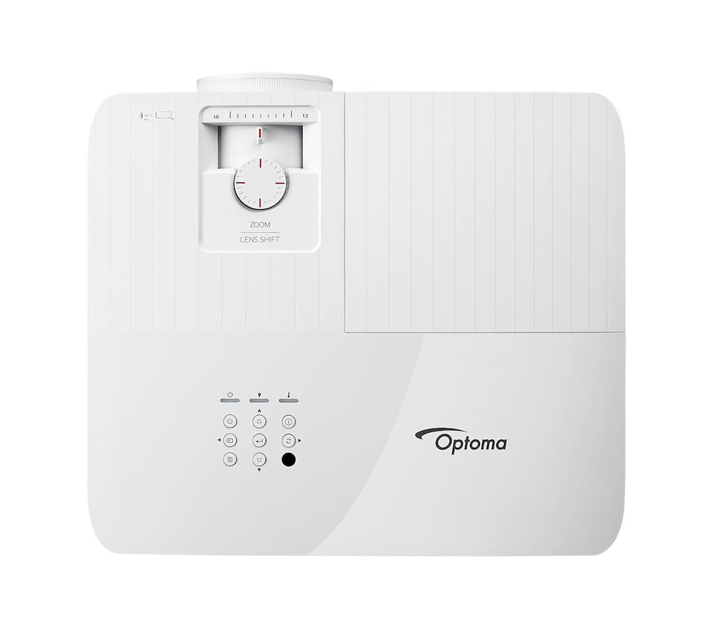 Optoma UHD55 4K gaming and home entertainment projector displaying vibrant images on a wall.