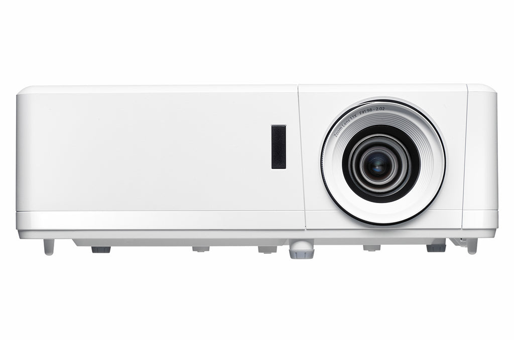 Optoma UHZ45 laser 4K gaming and home entertainment projector displaying vibrant images on a living room wall.