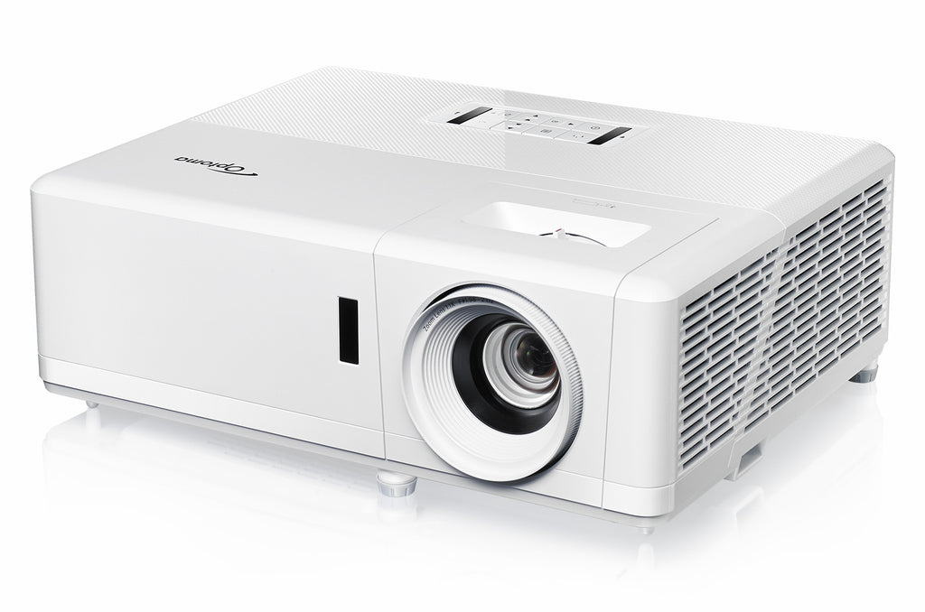 Optoma UHZ45 laser 4K gaming and home entertainment projector displaying vibrant images on a wall.