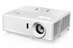 Optoma UHZ45 laser 4K gaming and home entertainment projector displaying vibrant images on a wall.