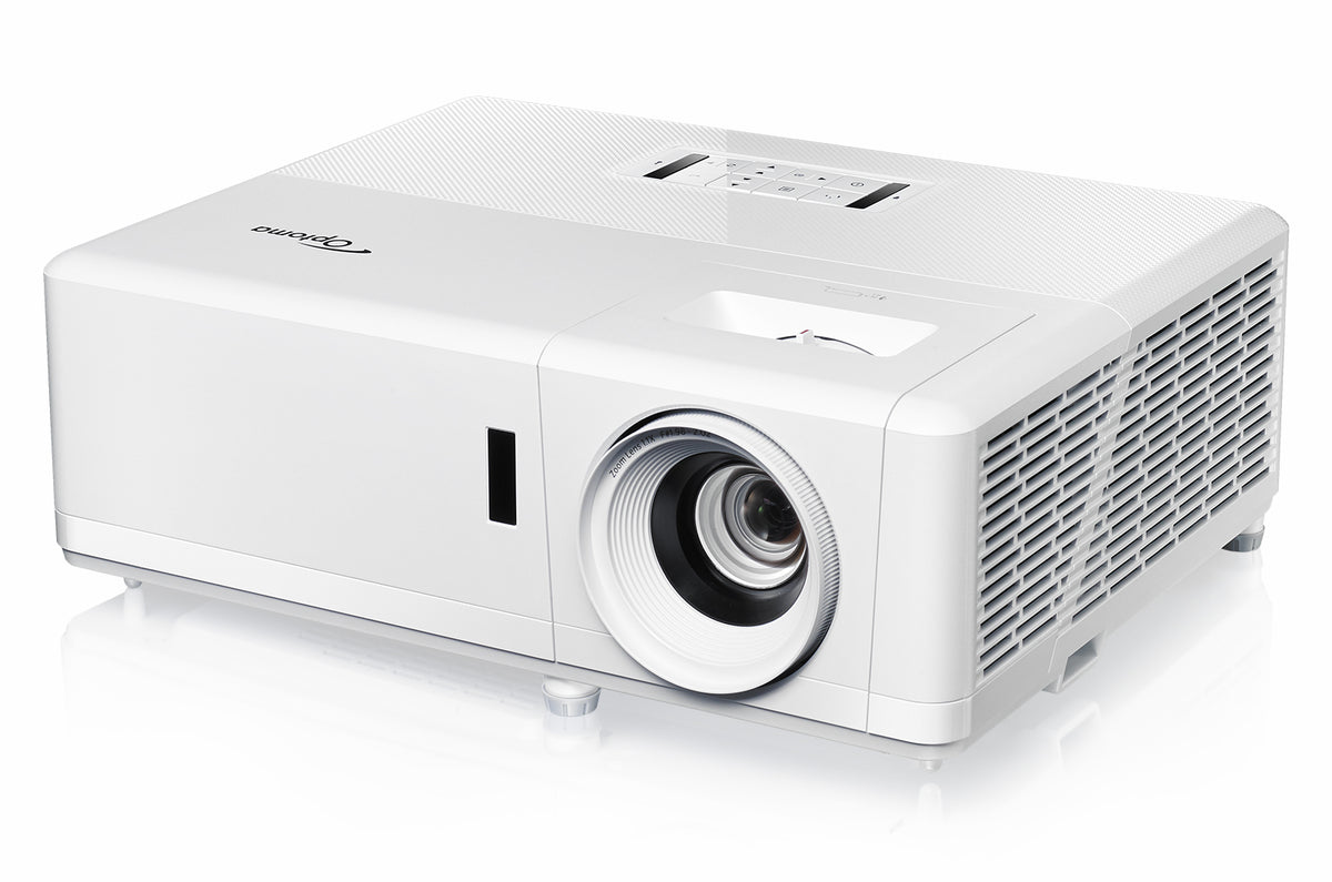 Optoma UHZ45 laser 4K gaming and home entertainment projector displaying vibrant images on a wall.