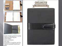 AMS-RM-S 10 - Black PU Leather Organizer - Al Masam Stationery LLC