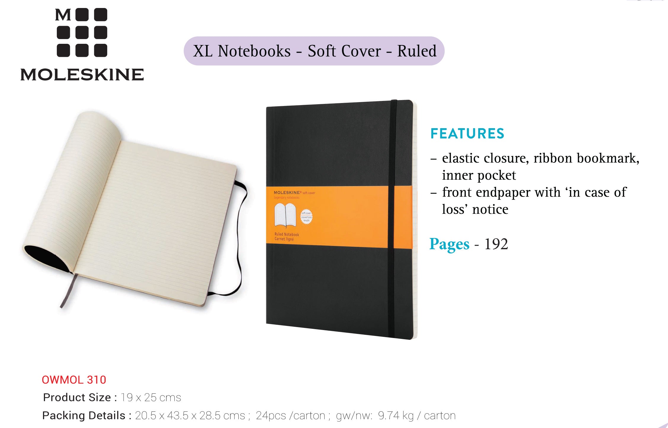 Moleskine XL Notebook - Soft Cover - Ruled - Black - Al Masam Stationery LLC