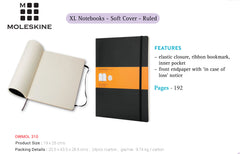 Moleskine XL Notebook - Soft Cover - Ruled - Black - Al Masam Stationery LLC