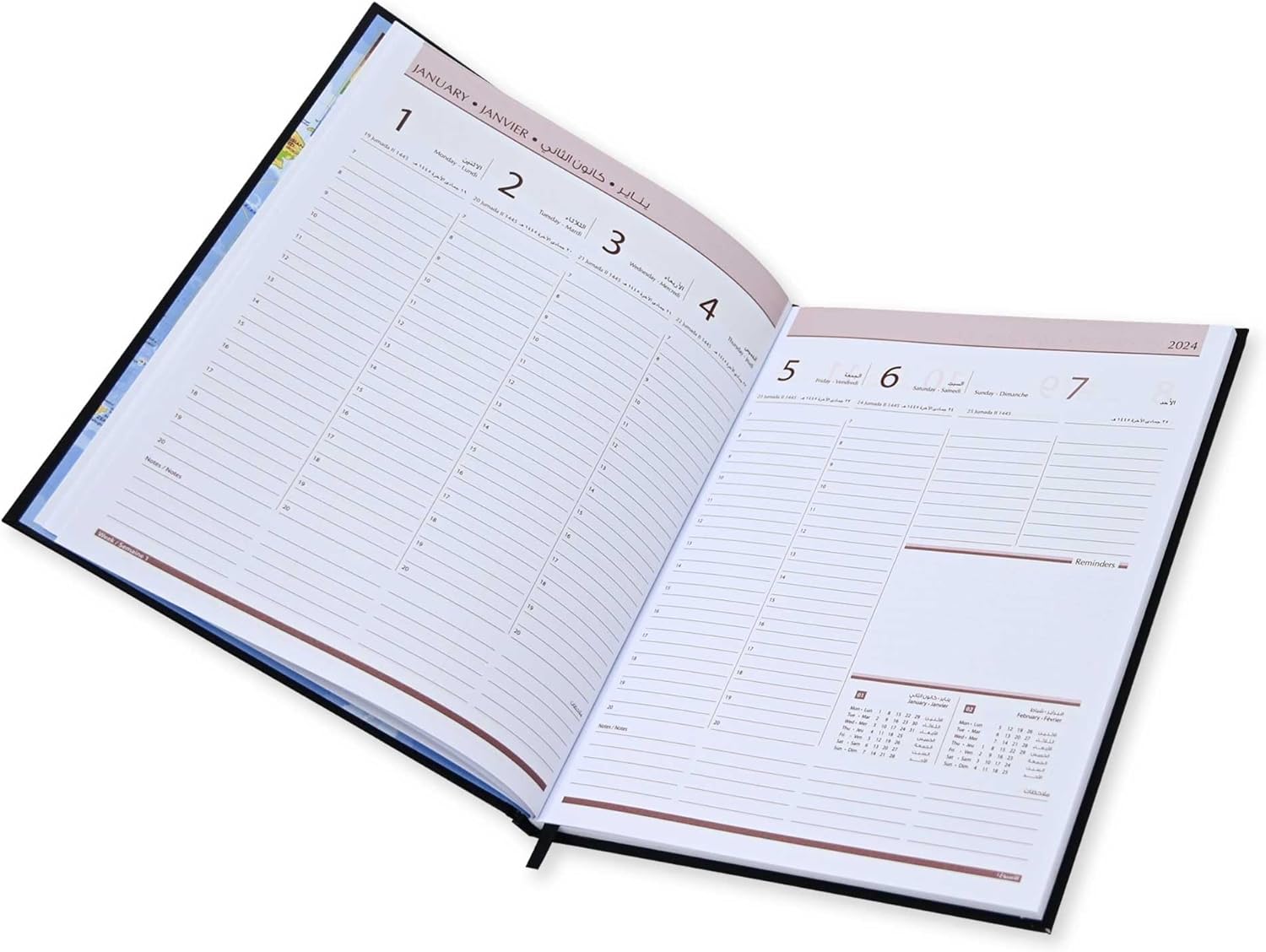 FIS Executive Diary 2024 English/French (1 Week at a glance) Black - FSDI35EPN21BK - Al Masam Stationery LLC