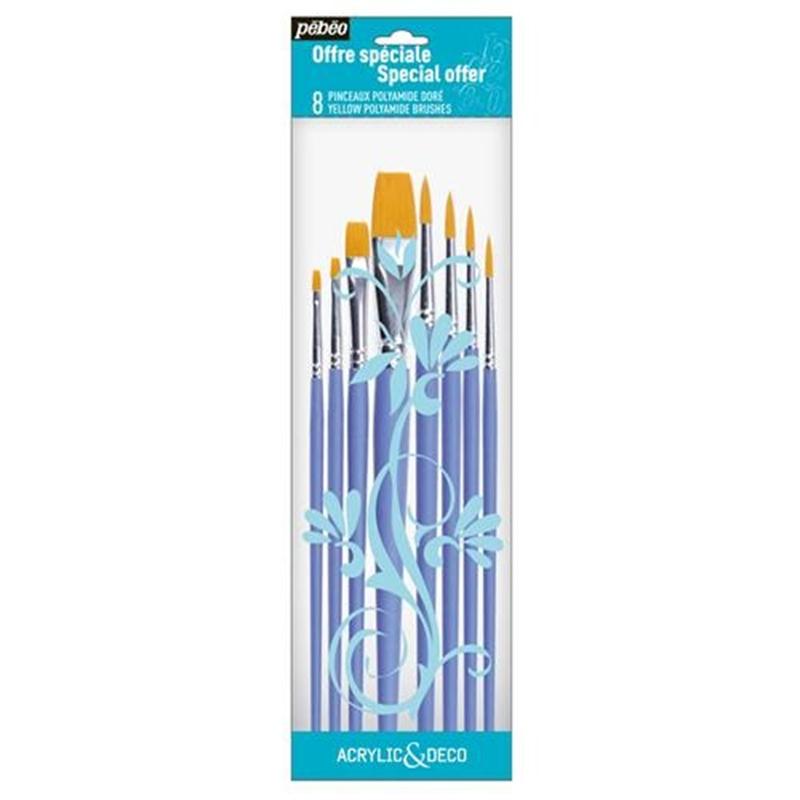 Pebeo Acrylic & Deco Brushes Set Round & Flat - Al Masam Stationery LLC Main image