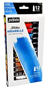 PEBEO 6-pack watercolor set with twelve 12ml tubes of vibrant watercolor paints in a compact palette.