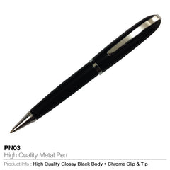 AMS-PN-03 (Ball Pen shiny Black chrome under the top and lower barrel , chrome parts) - Al Masam Stationery LLC