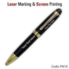 AMS-PN-10 - Black & Gold pen with silver trim on clip - Al Masam Stationery LLC