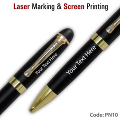 AMS-PN-10 - Black & Gold pen with silver trim on clip - Al Masam Stationery LLC