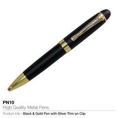 AMS-PN-10 - Black & Gold pen with silver trim on clip - Al Masam Stationery LLC