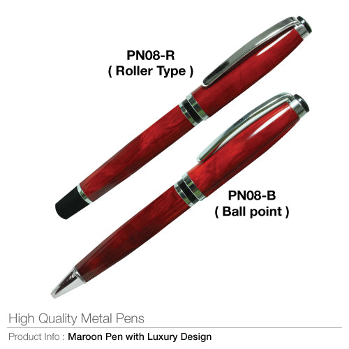 AMS-PN-08 - Metal Pen Maroon Color - Al Masam Stationery LLC