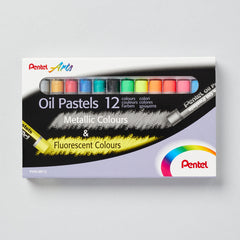 Pentel Arts Oil Pastels Metallic & Fluorescent 12Pcs - Al Masam Stationery LLC