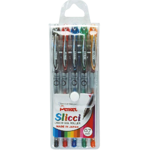 Pentel BG207 SLICCI Gel Roller Pen 0.7mm Wallet of 5 Pcs - Al Masam Stationery LLC Main image