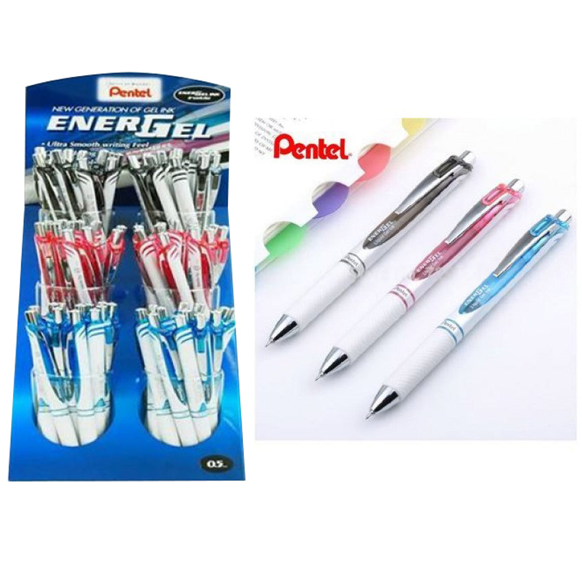 Pentel BLN75 Energel Needle Tip Pen 0.5mm White Barrel Multicolor Display - Al Masam Stationery LLC Main image