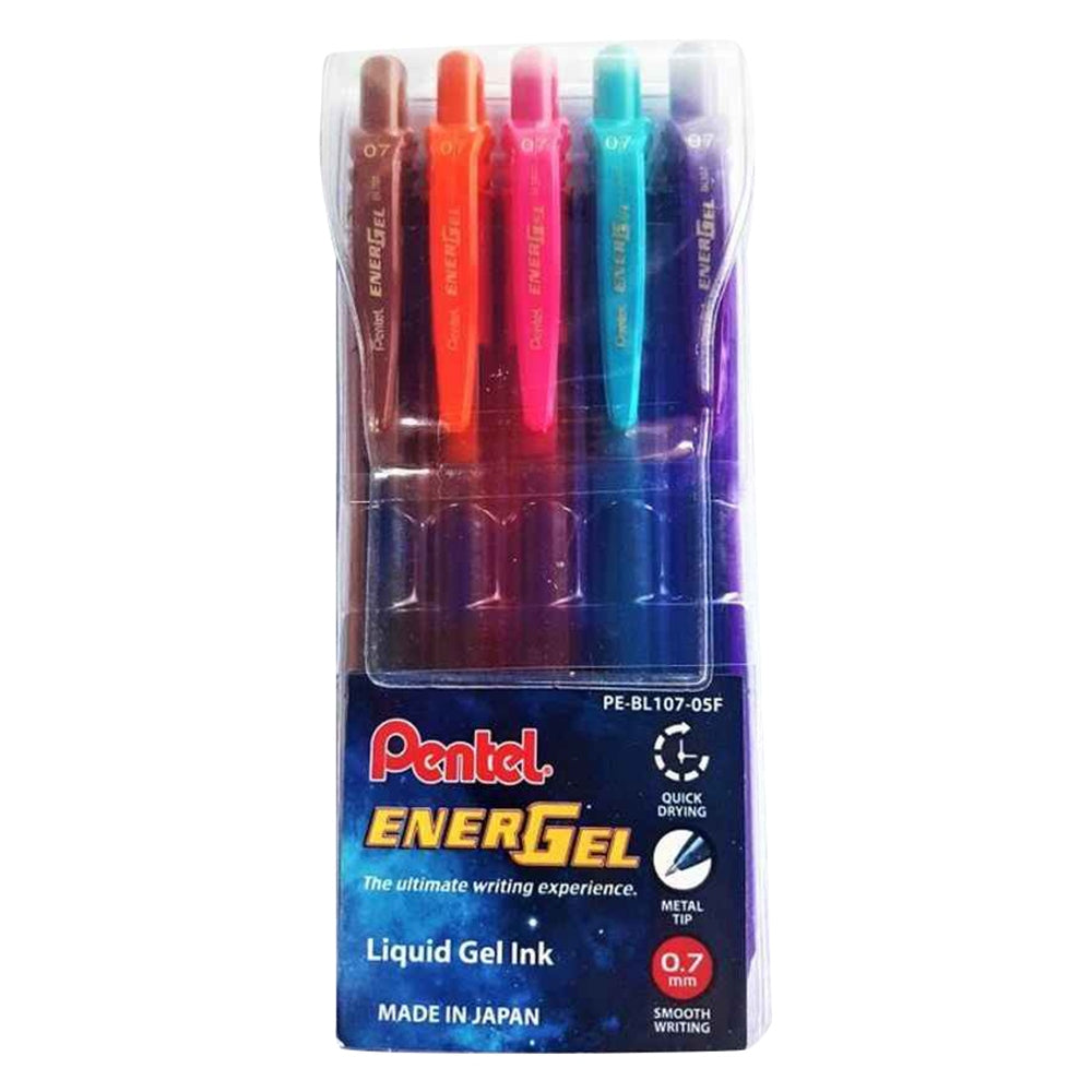 Pentel Energel-X Metal Tip 0.7mm Multicolor 5 Pcs Pack - Al Masam Stationery LLC Main image