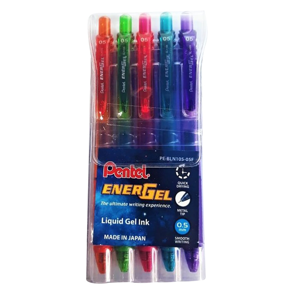 Pentel Energel-X Metal Tip Pen 0.5 mm Multicolor 5 Pcs Pack - Al Masam Stationery LLC Main image
