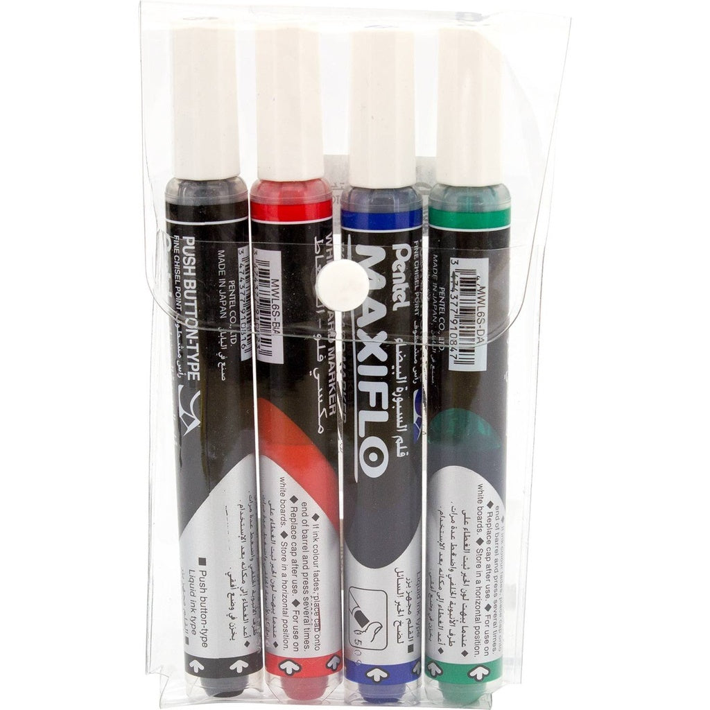 Pentel Maxiflo White Board Marker Chisel Tip 4 Pcs Wallet - Al Masam Stationery LLC Main image