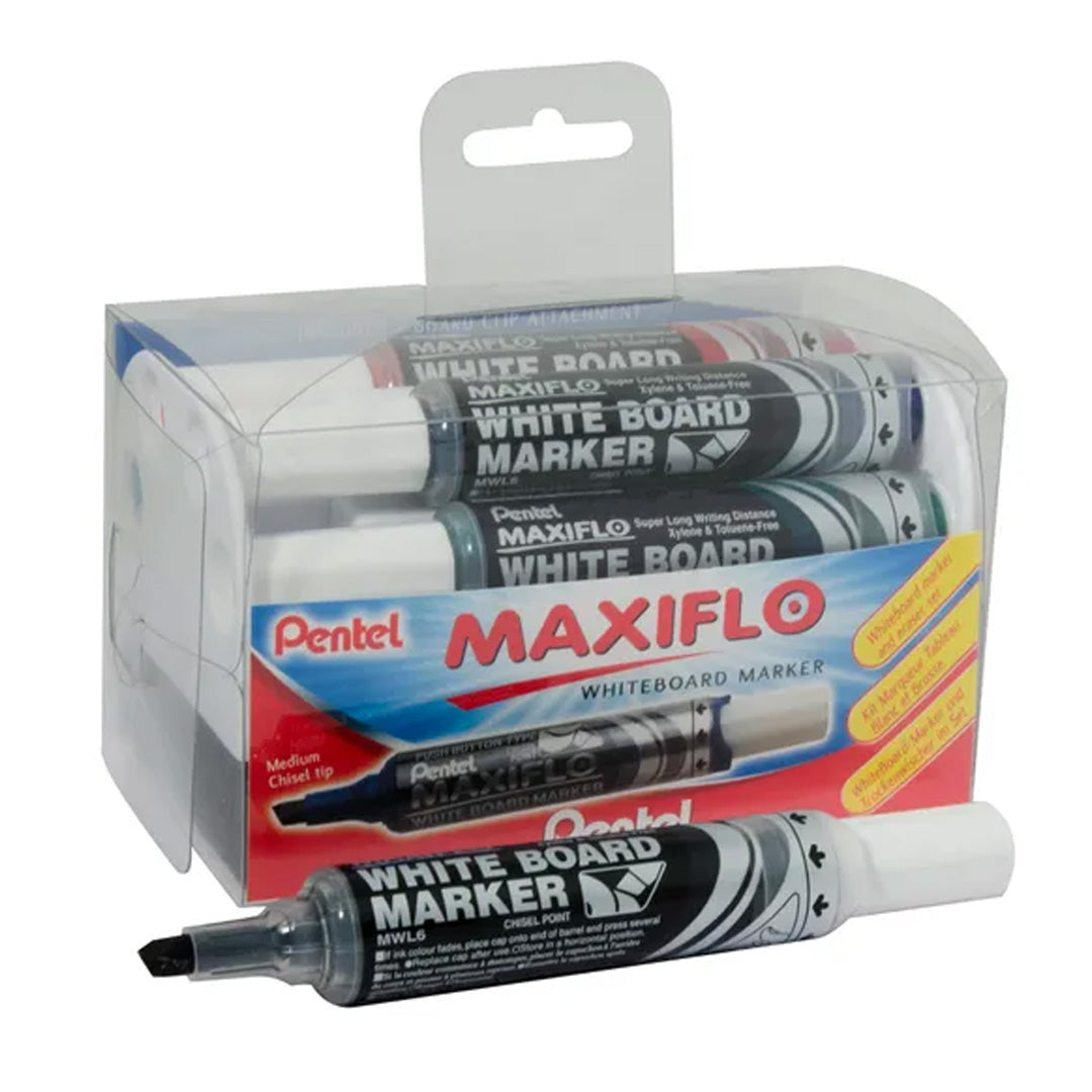 Pentel Maxiflo White Board Marker Chisel Tip + Eraser Pack - Al Masam Stationery LLC Main image