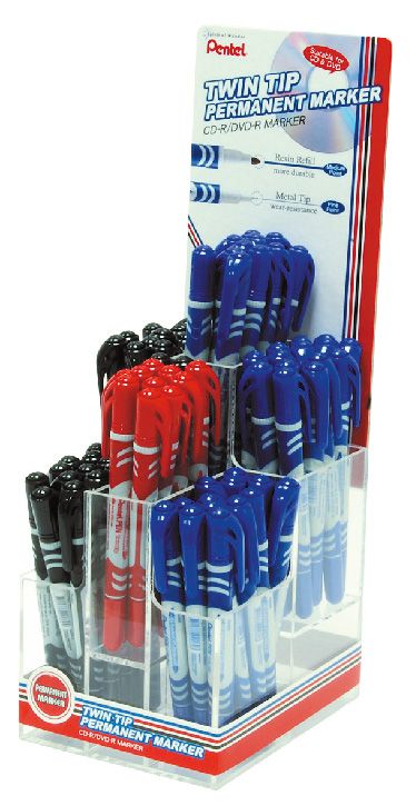 Pentel N65W Twin Marker Black Display of 80Pcs Asst colors - Al Masam Stationery LLC Main image