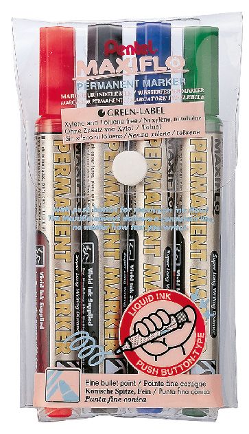 Pentel NLF50 Maxiflo Permanent Marker Bullet tip Walet of 4Pc - Al Masam Stationery LLC Main image