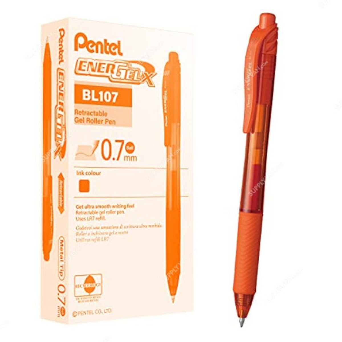 Pentel PE-BL107-10 Energel-X Gel Roller Pen 0.7MM Tip Orange - Al Masam Stationery LLC Main image