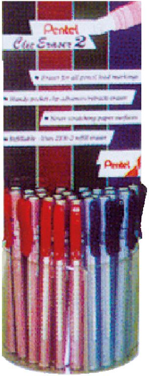 Assorted color Pentel ZE11T Clic Eraser Pen set with 48 pens displayed in a colorful display.