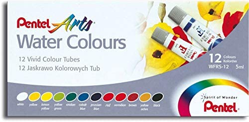 Set of 12 Pentel WFRS Water Colour 5ml paint bottles in various colors, suitable for artistic painting projects.