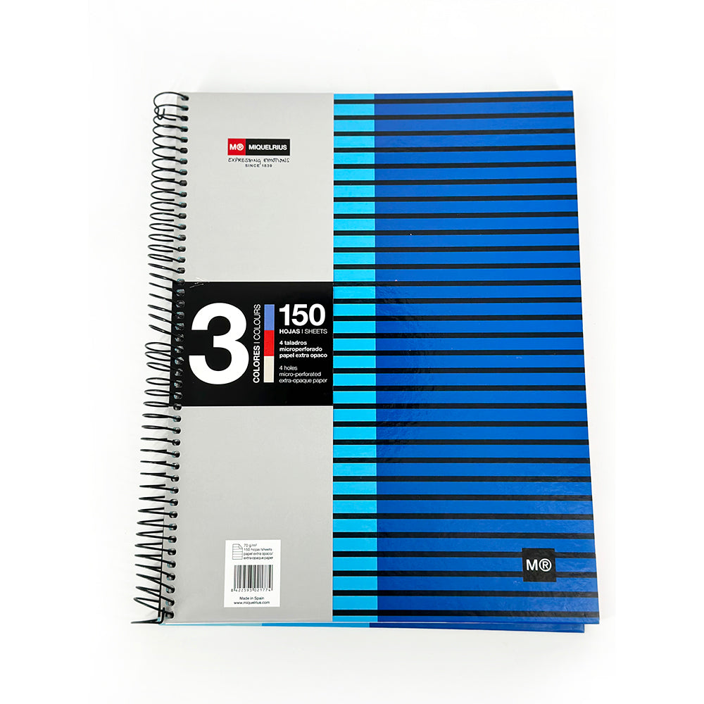 Spiral 3 Subj Notebook A4 Miquel Ruis 150sht Hor.Screen Blue (ML2177) - Al Masam Stationery LLC