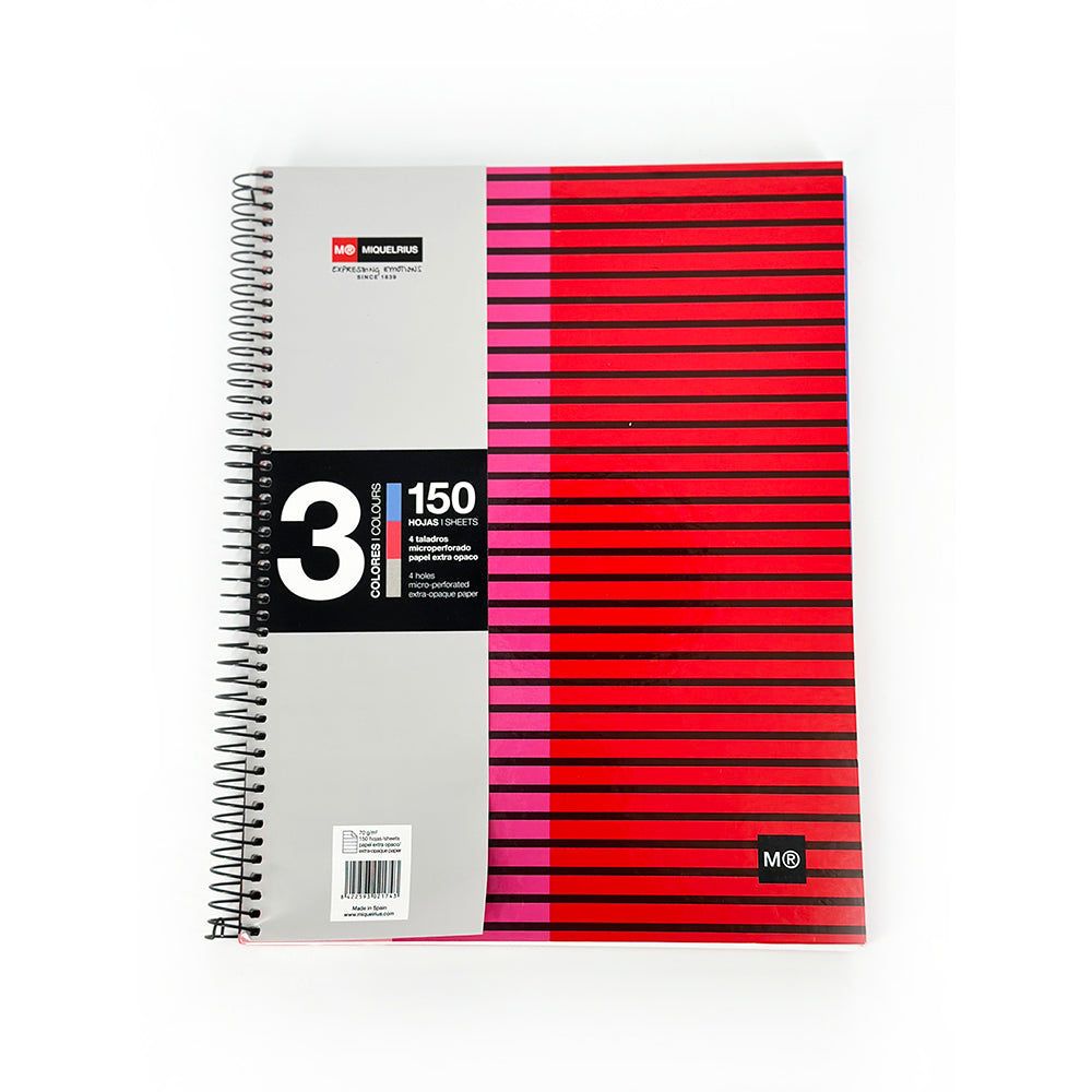 Spiral 3 Subj Notebook A4 Miquel Ruis 150sht Hor.Screen Red (ML2174) - Al Masam Stationery LLC