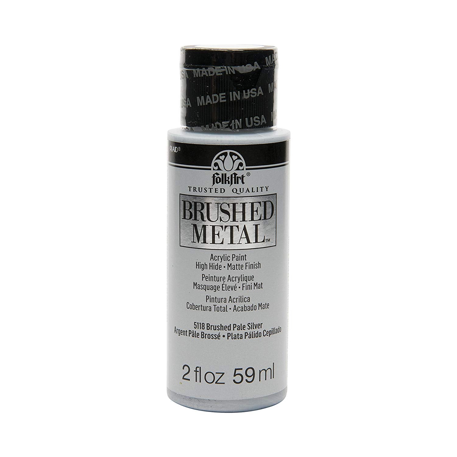 Folkart Matte Finish Brushed Metal Acrylic Paints Brushed Pale Silver - Al Masam Stationery LLC Main image