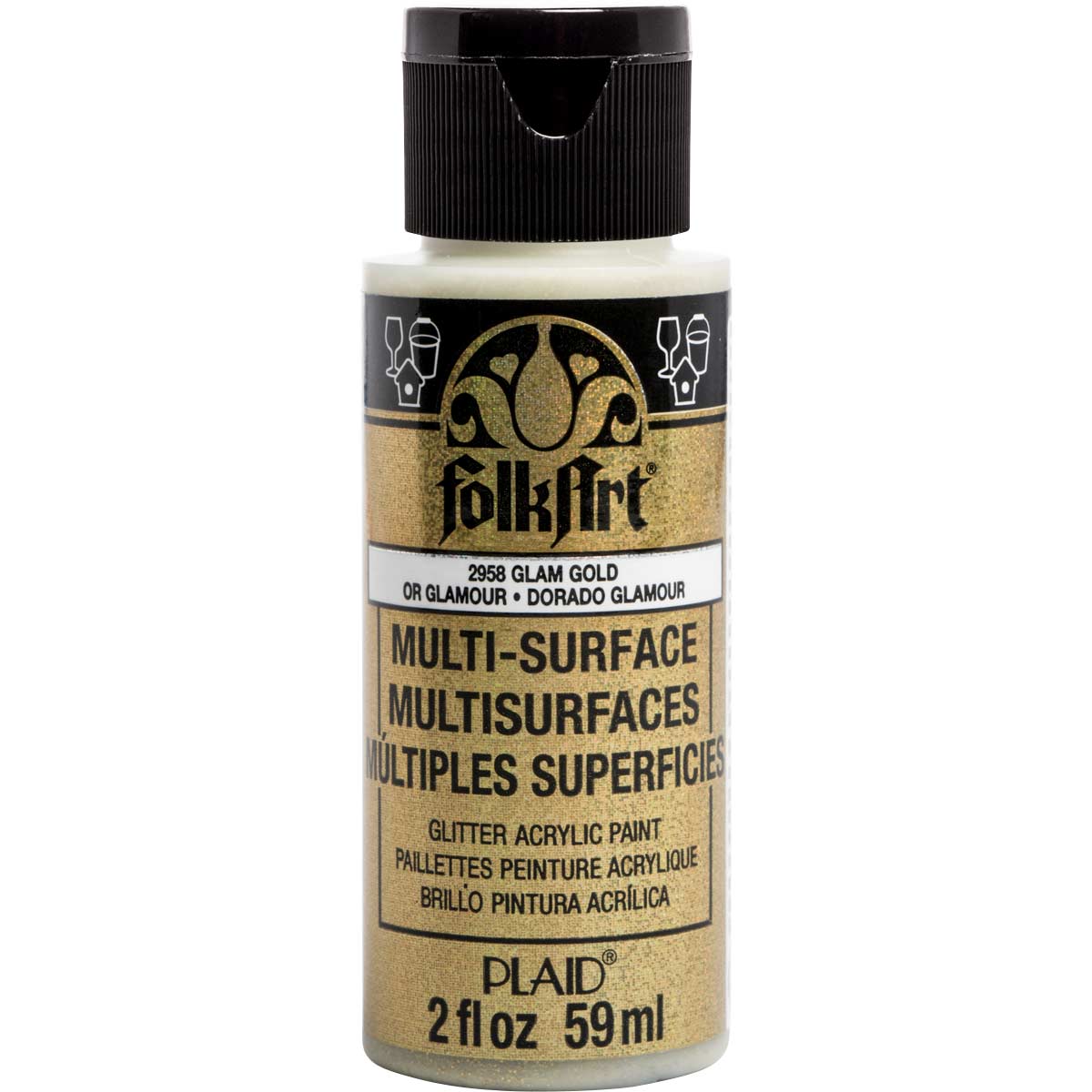 Folkart Multi-Surface Specialty Paint - Glitter Glam Gold - Al Masam Stationery LLC Main image
