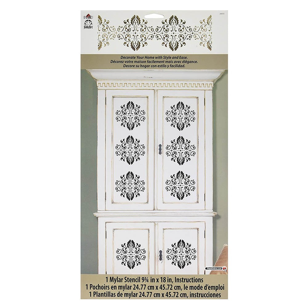 Folkart Home Dcor Stencil Elegant Damask - Al Masam Stationery LLC Main image