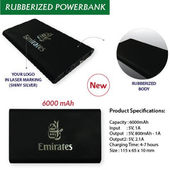 AMS-JU-PB-6000 MAH Rubber grip powerbank with chrome branding option - Al Masam Stationery LLC